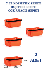 7 Litre Kozmetik Sepeti Bijuteri Sepeti Kırtasiye Sepeti Hırdavat Sepeti TURUNCU - 3 ADET