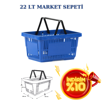22 Litre  Market Sepeti, Alışveriş Sepeti, Saplı Market Sepeti