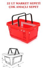 22 Litre 10 Adet Market Sepeti, Alışveriş Sepeti, Saplı Market Sepeti KIRMIZI - 5 ADET