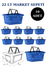 22 Litre  Market Sepeti, Alışveriş Sepeti, Saplı Market Sepeti MAVİ - 10 ADET