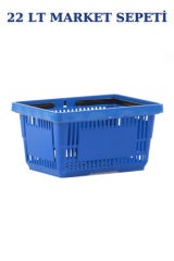22 Litre  Market Sepeti, Alışveriş Sepeti, Saplı Market Sepeti MAVİ - 10 ADET