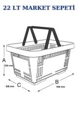 22 Litre  Market Sepeti, Alışveriş Sepeti, Saplı Market Sepeti MAVİ - 10 ADET
