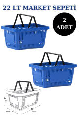 22 Litre  Market Sepeti, Alışveriş Sepeti, Saplı Market Sepeti MAVİ - 2 ADET