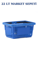 22 Litre  Market Sepeti, Alışveriş Sepeti, Saplı Market Sepeti MAVİ - 3 ADET