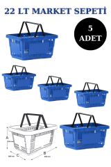 22 Litre  Market Sepeti, Alışveriş Sepeti, Saplı Market Sepeti MAVİ - 5 ADET