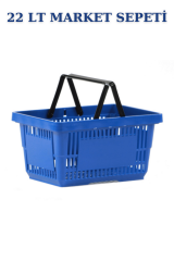 22 Litre  Market Sepeti, Alışveriş Sepeti, Saplı Market Sepeti MAVİ - 5 ADET