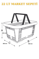 22 Litre  Market Sepeti, Alışveriş Sepeti, Saplı Market Sepeti SARI - 10 ADET