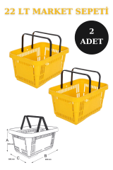 22 Litre  Market Sepeti, Alışveriş Sepeti, Saplı Market Sepeti SARI - 2 ADET