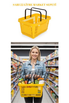 22 Litre  Market Sepeti, Alışveriş Sepeti, Saplı Market Sepeti SARI - 2 ADET