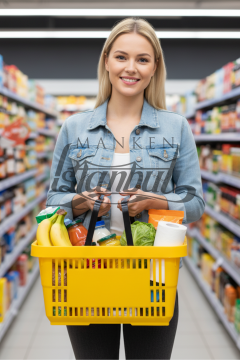 22 Litre  Market Sepeti, Alışveriş Sepeti, Saplı Market Sepeti SARI - 3 ADET