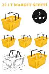 22 Litre  Market Sepeti, Alışveriş Sepeti, Saplı Market Sepeti SARI - 5 ADET