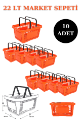 22 Litre  Market Sepeti, Alışveriş Sepeti, Saplı Market Sepeti TURUNCU - 10 ADET