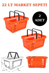 22 Litre  Market Sepeti, Alışveriş Sepeti, Saplı Market Sepeti TURUNCU - 2 ADET