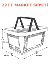 22 Litre  Market Sepeti, Alışveriş Sepeti, Saplı Market Sepeti TURUNCU - 2 ADET