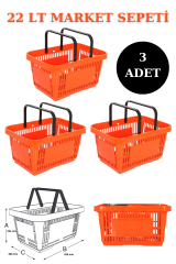 22 Litre  Market Sepeti, Alışveriş Sepeti, Saplı Market Sepeti TURUNCU - 3 ADET