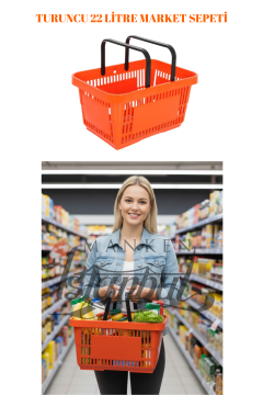 22 Litre  Market Sepeti, Alışveriş Sepeti, Saplı Market Sepeti TURUNCU - 5 ADET