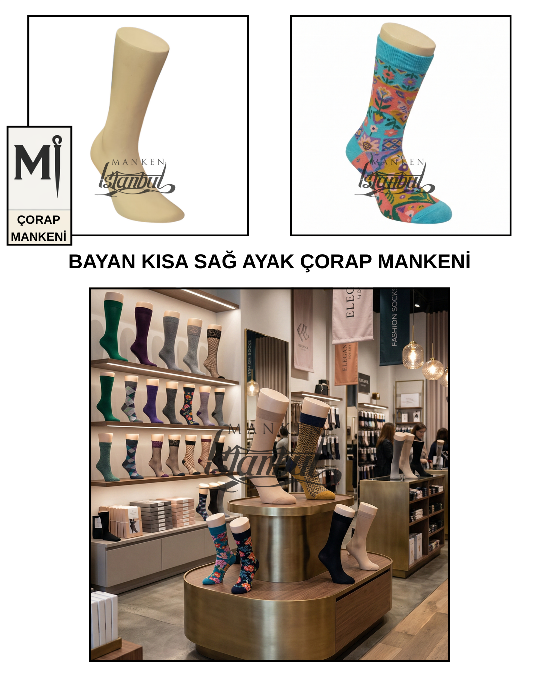 Fiber Bayan Sağ Ayak Kısa Çorap Mankeni