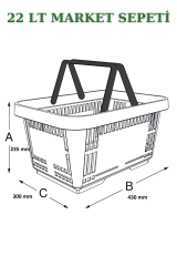 22 Litre  Market Sepeti, Alışveriş Sepeti, Saplı Market Sepeti YEŞİL - 10 ADET