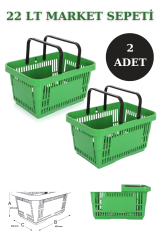 22 Litre  Market Sepeti, Alışveriş Sepeti, Saplı Market Sepeti YEŞİL - 2 ADET