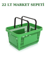 22 Litre  Market Sepeti, Alışveriş Sepeti, Saplı Market Sepeti YEŞİL - 2 ADET