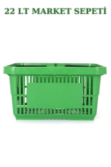 22 Litre  Market Sepeti, Alışveriş Sepeti, Saplı Market Sepeti YEŞİL - 2 ADET