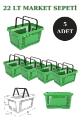 22 Litre  Market Sepeti, Alışveriş Sepeti, Saplı Market Sepeti YEŞİL - 3 ADET
