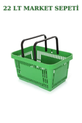 22 Litre  Market Sepeti, Alışveriş Sepeti, Saplı Market Sepeti YEŞİL - 5 ADET