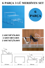 6 Parça Pleksi Şeffaf Kademeli Ayakkabı Rafı Ayakkabı Teşhir Standı