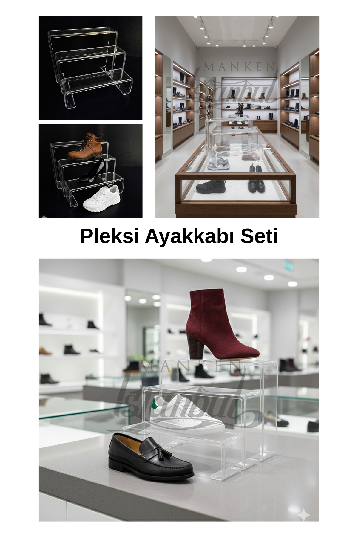 6 Parça Pleksi Şeffaf Kademeli Ayakkabı Rafı Ayakkabı Teşhir Standı