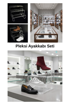 6 Parça Pleksi Şeffaf Kademeli Ayakkabı Rafı Ayakkabı Teşhir Standı