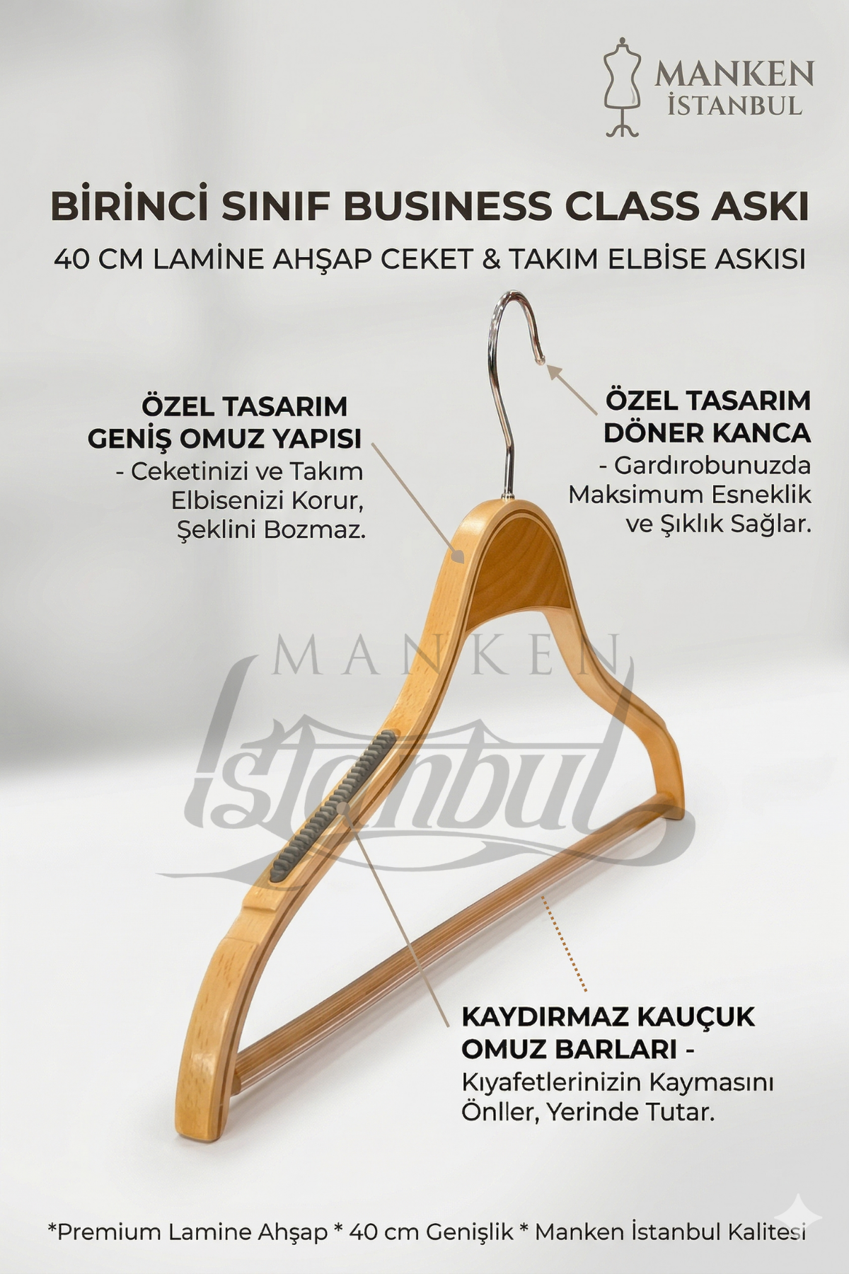 10 Adet A Kalite 40 CM Lamine Ceket Askısı Gömlek Askısı Ahşap Askı