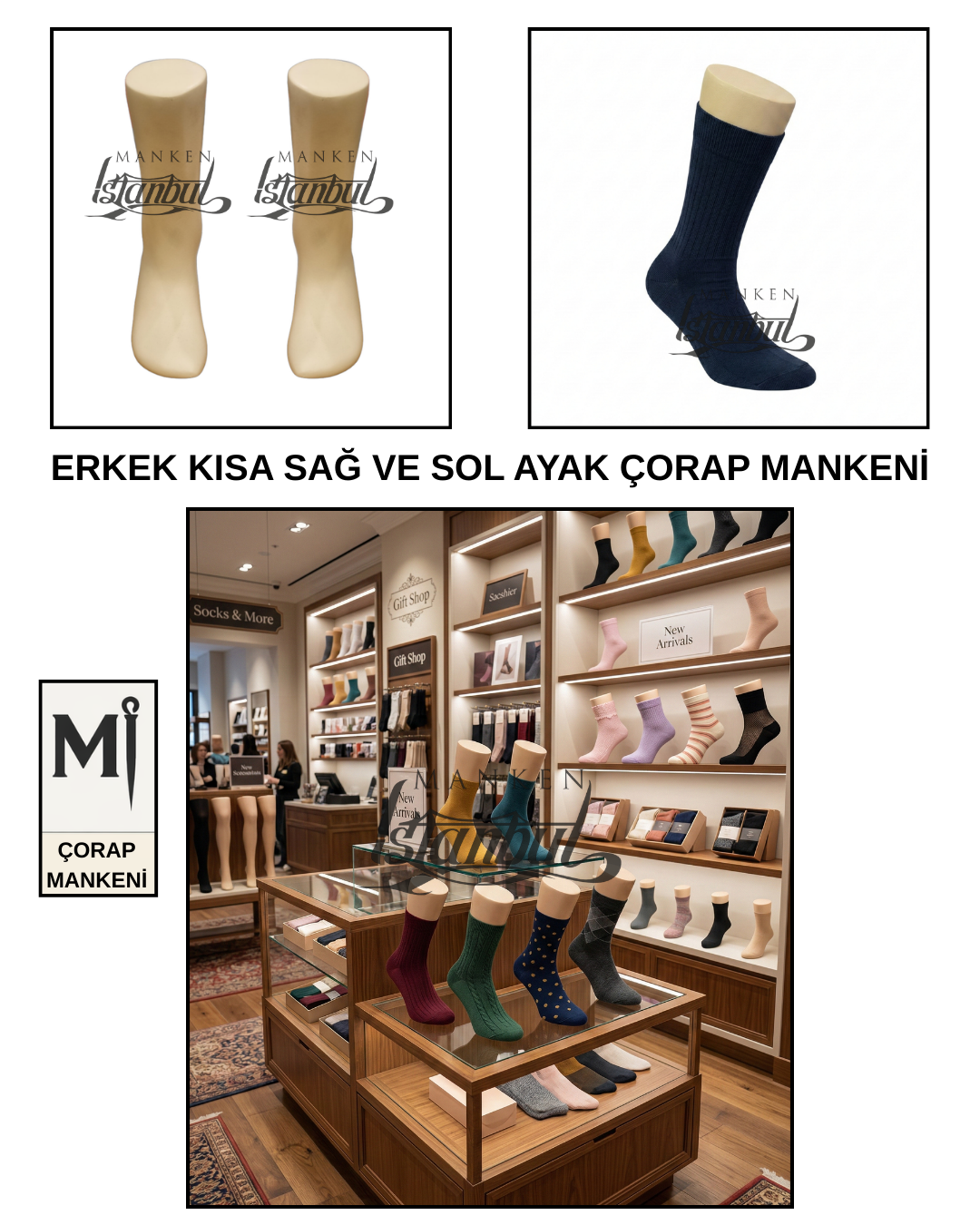 Fiber Erkek Sol ve Sağ Kısa Çorap Mankeni