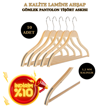 10 Adet A Kalite Lamine Erkek Ceket Askısı Gömlek Askısı  Ahşap Askı