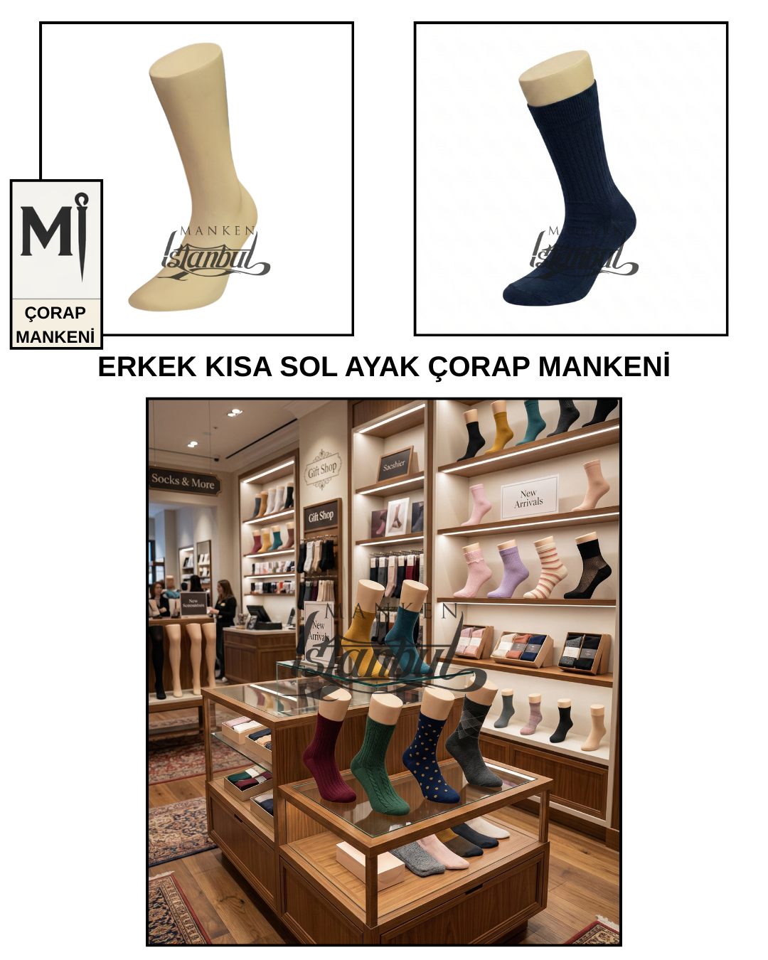 Fiber Erkek Kısa Sol Ayak Çorap Mankeni