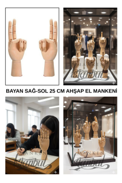 Ahşap Sol ve Sağ Bayan El 25 cm-Eskiz El Mankeni