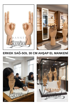 Ahşap Sol ve Sağ Erkek El 30 cm-Eskiz El Mankeni
