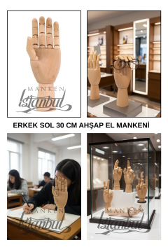 Ahşap Sol Erkek El 30 cm-Eskiz El Mankeni