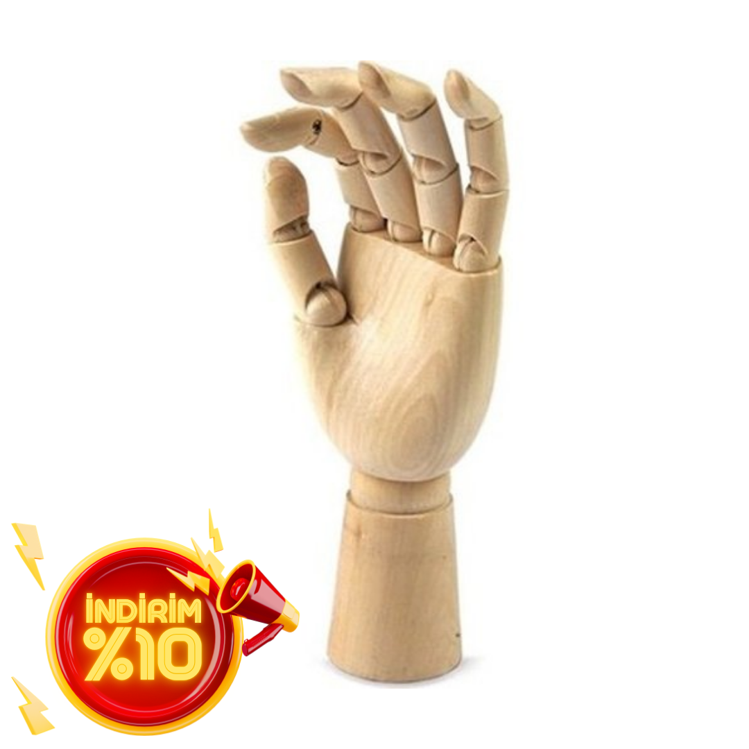 Ahşap Sol Erkek El 30 cm-Eskiz El Mankeni