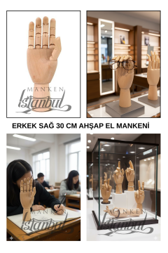 Ahşap Sağ Erkek El 30 cm-Eskiz El Mankeni