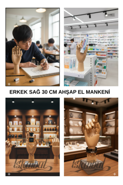 Ahşap Sağ Erkek El 30 cm-Eskiz El Mankeni