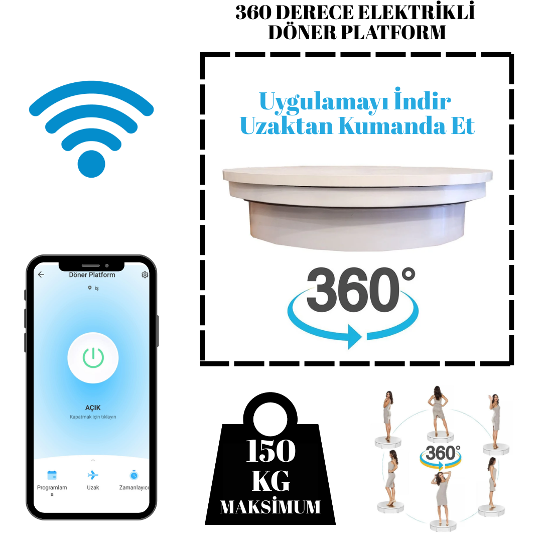 Wife Kontrol 360 Derece Fotoğraf Çekimi İçin Döner Platform