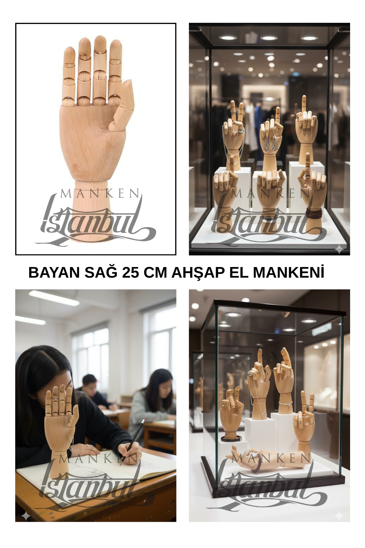 Ahşap Sağ Bayan El 25 cm-Eskiz El Mankeni