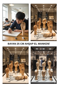 Ahşap Sağ Bayan El 25 cm-Eskiz El Mankeni