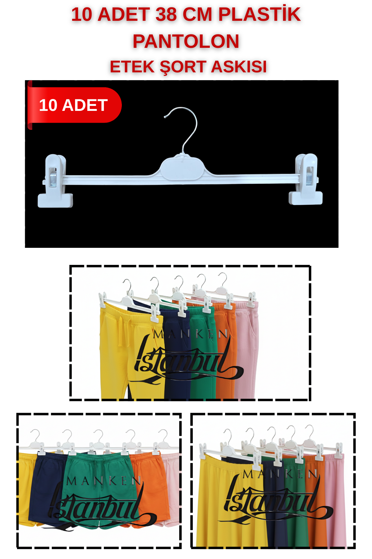 10 Adet Beyaz Plastik Mandallı Pantolon Etek Şort Askısı