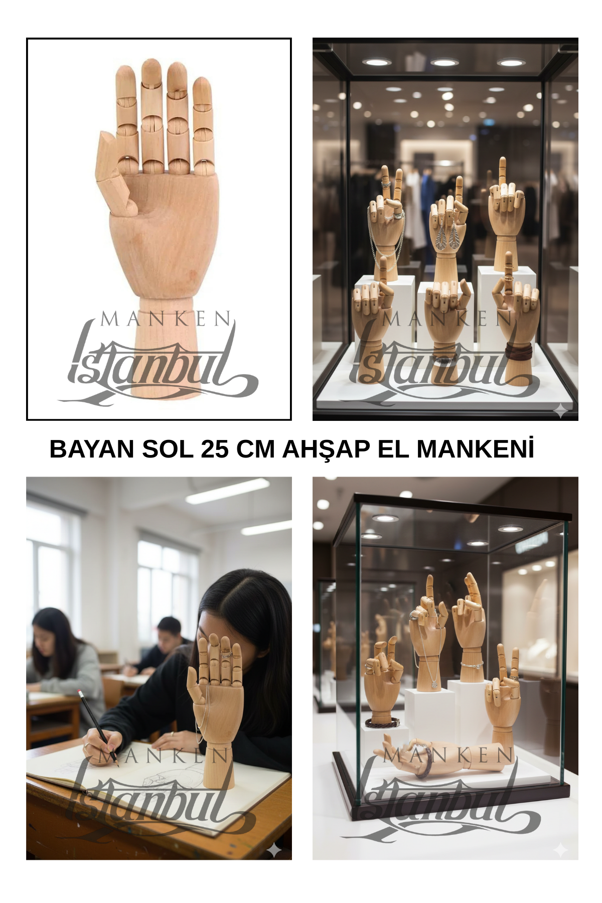 Ahşap Sol Bayan El 25 cm-Eskiz El Mankeni