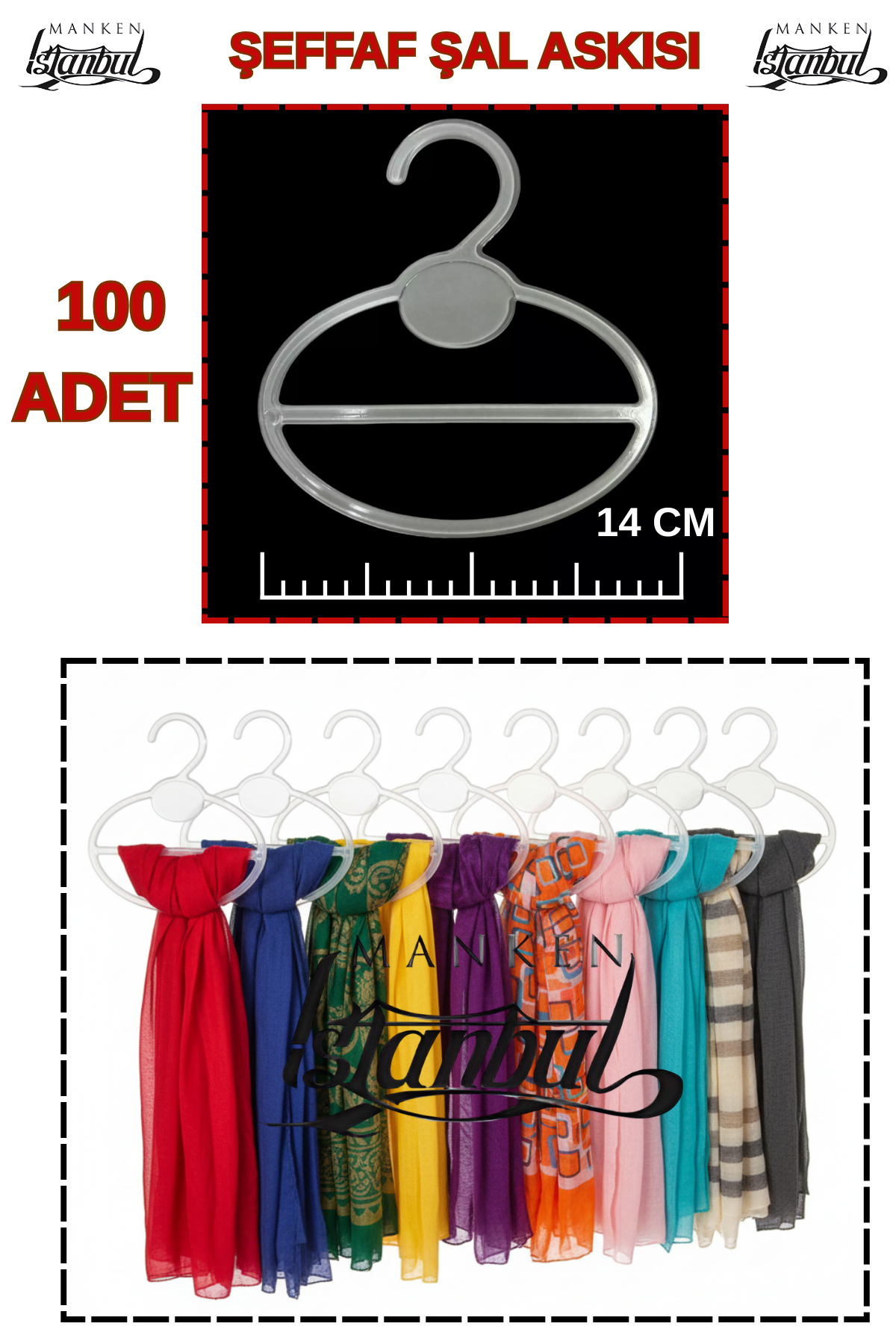 25 Adet Şeffaf Kristal Şal Askısı Eşarp Askısı 100 ADET - 14 cm