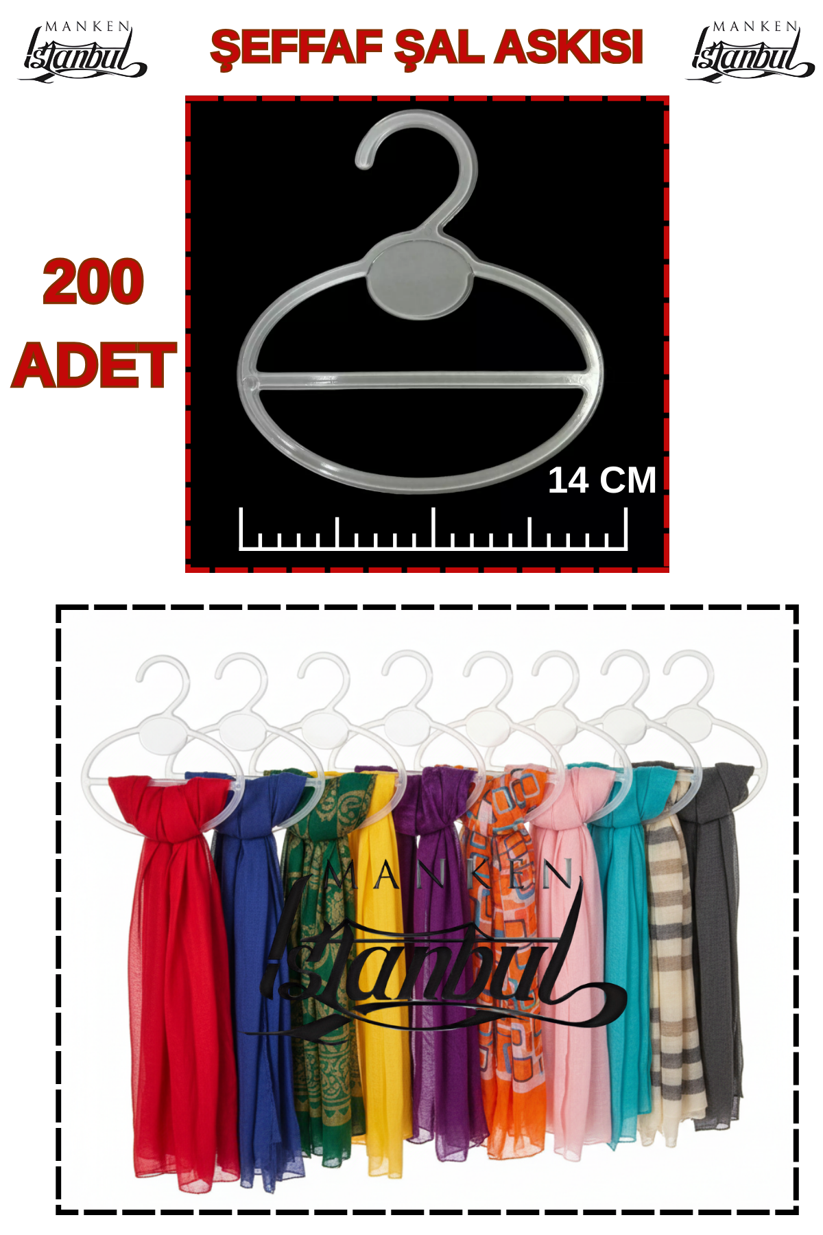 25 Adet Şeffaf Kristal Şal Askısı Eşarp Askısı 200 ADET - 14 cm