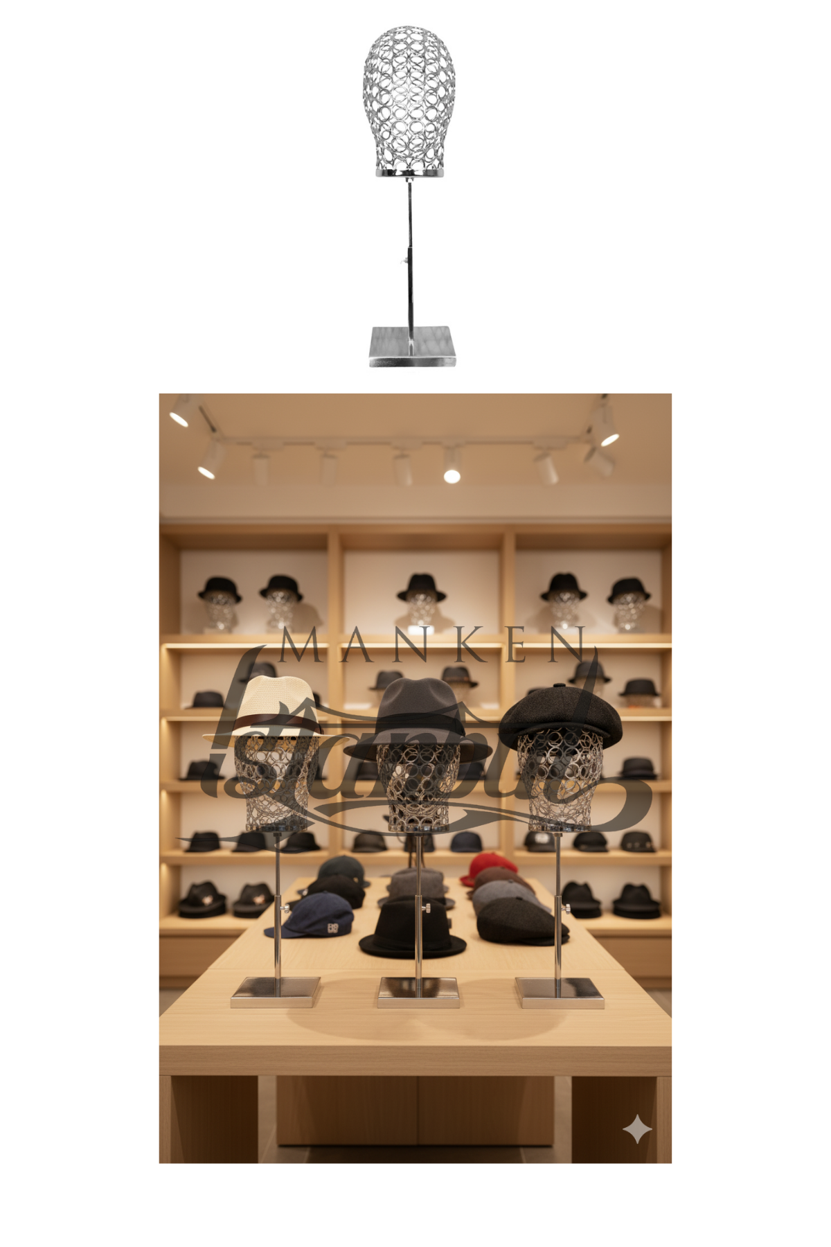 Erkek gümüş renk tel kafa mankeni