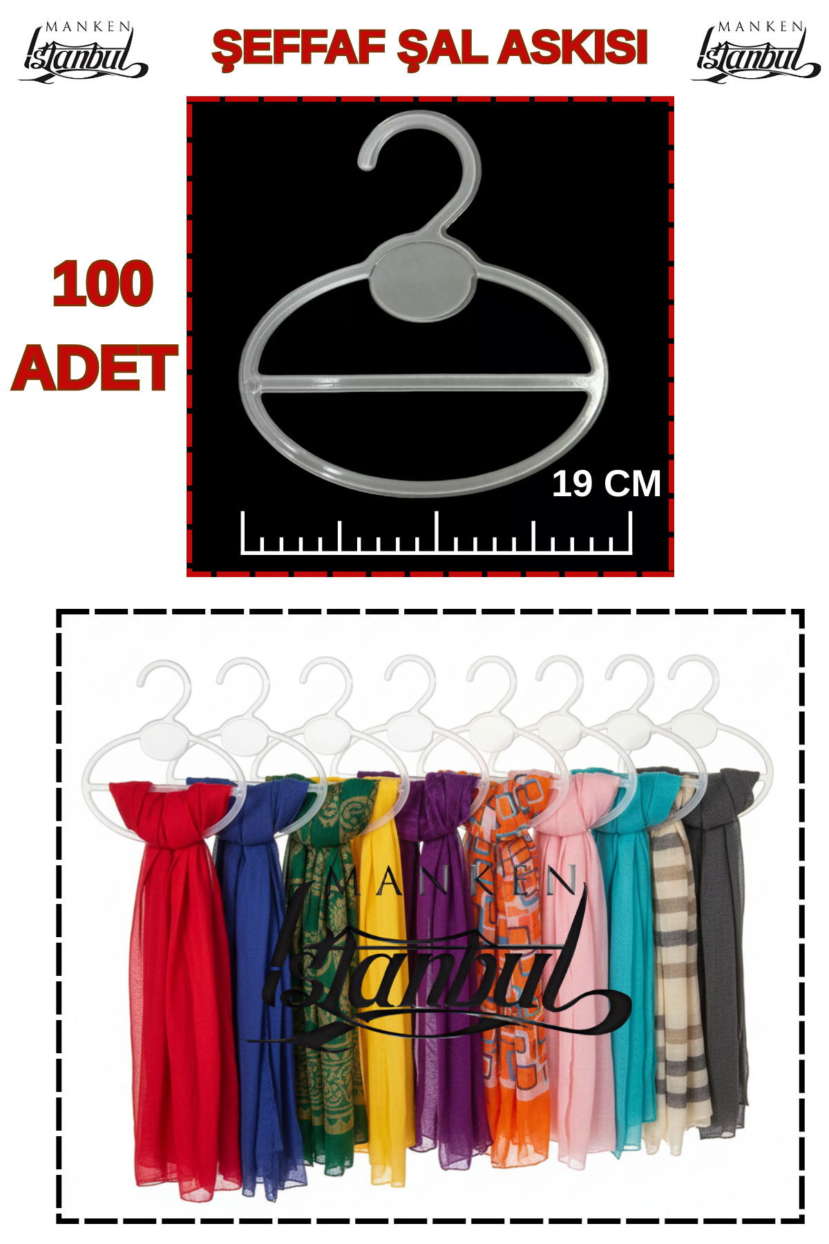 25 Adet Şeffaf Kristal Şal Askısı Eşarp Askısı 100 ADET - 19 cm