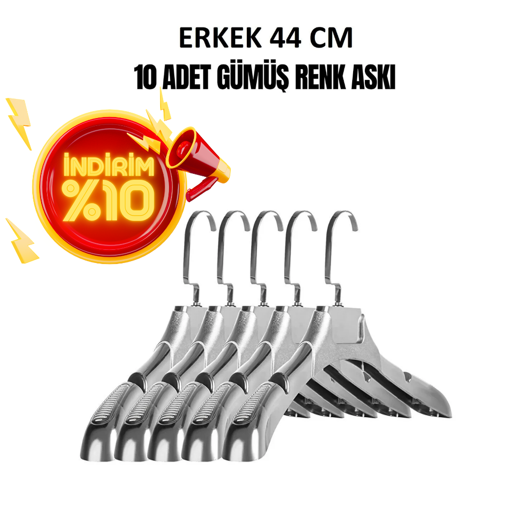Erkek 44 Cm Gümüş Renk Ceket Askısı 10 Adet